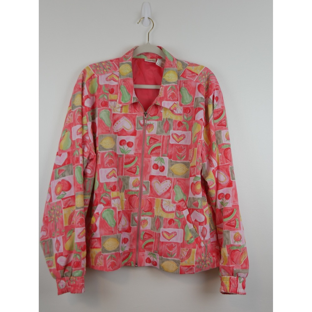 Line-Up For Sport Women Pink Fruit Golf Print Zip Up Windbreaker Jacket XL